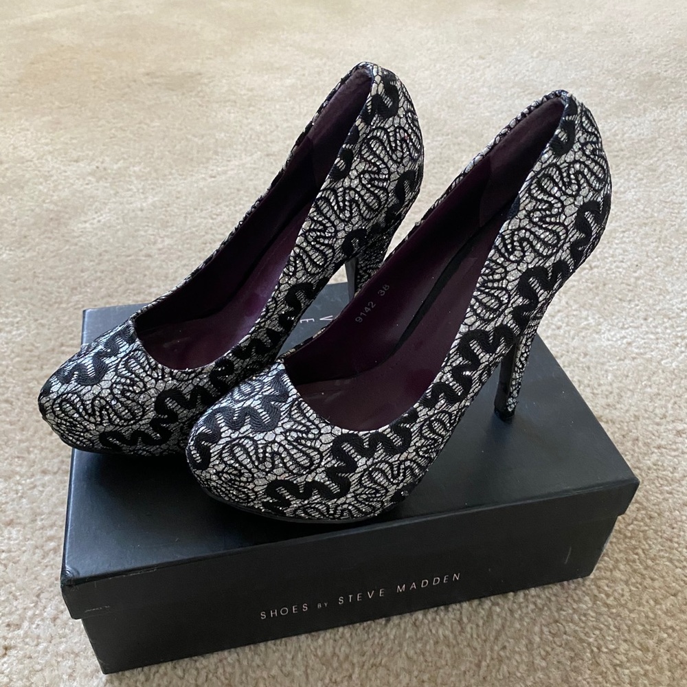 Black and silver heels